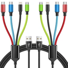 Travel Essentials Multi Charging Cable [2Pack 5FT], Nylon 4 in 1 Charging Cords,