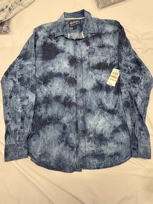 NWT American Rag Mens Small Blue Tie Dye Denim Chambray Button Front Shirt Long 