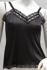 Vintage Black Lace Trim Nylon Slip Top Camisole Tank Lingerie Retro Goth