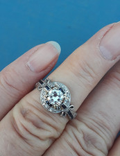 1Ct White Round Old European Art Deco Style Engagement Wedding Ring 925 Silver