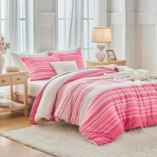 Shaggy Faux Fur Comforter Set Queen Size 3 Piece Bedding Queen 3 Pieces Pink