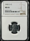 1943-S 1C  Lincoln Wheat One Cent NGC MS65   8699719-045