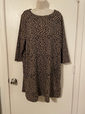 Massini Womens Sweater Dress Animal Print Size XL Shift Dress Pockets