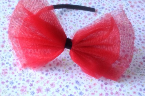 BIG NET TULLE TUTU BOW SATIN ALICE HAIR BAND HEADBAND 80s HEN PARTY FANCY DRESS - Picture 5 of 20