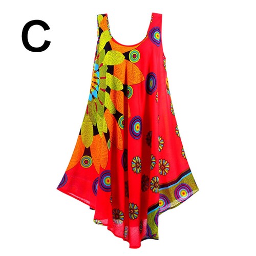 Women Boho Sleeveless Loose Dress Print Tunic Tank Top Beach Sundress Plus Size - Picture 30 of 52