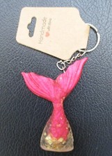 Handcrafted Mermaid's Tail Keychain Pink With Gold Flecks