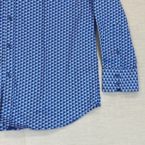 Robert Graham Dress Shirt Mens Large 16 Blue 3D Geometric Contrast Flip Cuffs - Picture 7 of 16