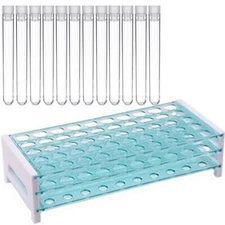 16x125mm PS Plastic Test Tubes, Flange Caps, Plastic Rack (Pack of 50)