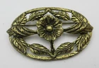 VTG black brushed gold tone metal open work Floral Brooch Pin costume  jewelry