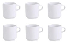 Set of 6 - 180ML White Tea Mug Porcelain Coffee Cups with Handle Stackable drink