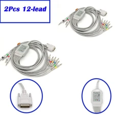 2Pcs 12-Lead ECG EKG LeadCable 15Pin Banana Compatible with Edan SE-601A,SE-601B