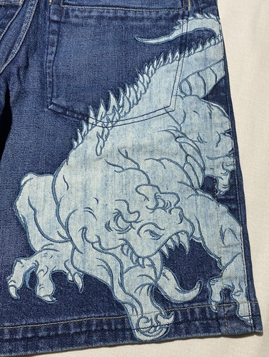 Vintage Boy's *JNCO* Dragon Blue Jean Shorts Size 14 Husky Denim Embroidered NEW - Picture 7 of 13