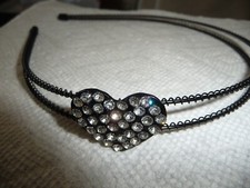 Rhinestone HEART Headband BLACK Metal Wired Hairband Fancy Dress Costume 1823A