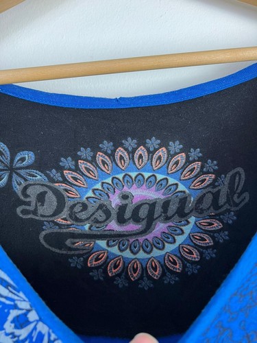 DESIGUAL Kleid klein blau Flügelärmel BLUMEN BESTICKT Boho Chic abstrakt Strand - Bild 2 von 17