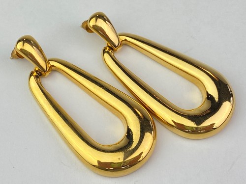 GIVENCHY Gold Tone Vintage Large Dangle Elongated Pierced Earrings - Picture 12 of 12