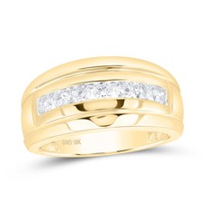 10kt Gold Mens Round Channel-set Diamond Ridged Wedding Band Ring 3/4ctw
