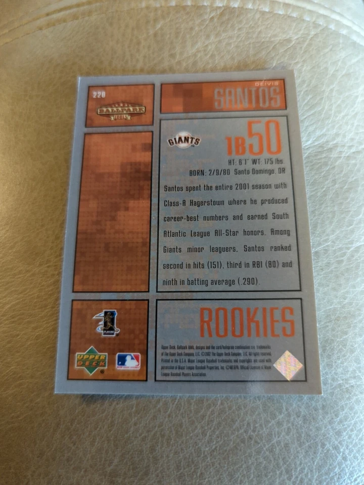 2002 (GIANTS) Upper Deck Ballpark Idols #220 Deivis Santos ROO /1750 - Image 2 of 2
