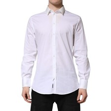 DOLCE & GABBANA Shirt White Cotton GOLD Long Sleeves Dress 37/US14.5/XS 330usd