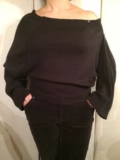 Patrizia Pepe Grey-Deco 100%Wool Long Sleeve Asymmetrical Ladies Sweater One Sz