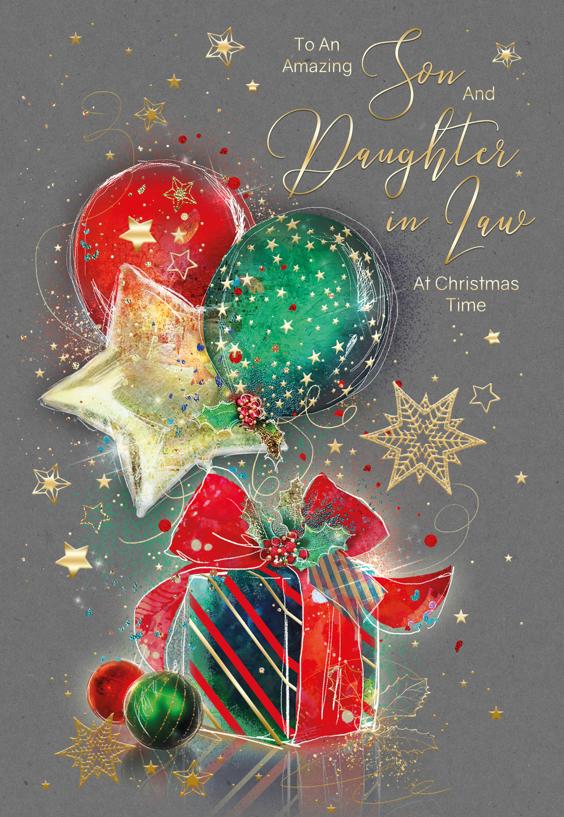 Christmas Card Son & Daughter-In-Law - Foil Finish Cherry Orchard 143 x 210mm