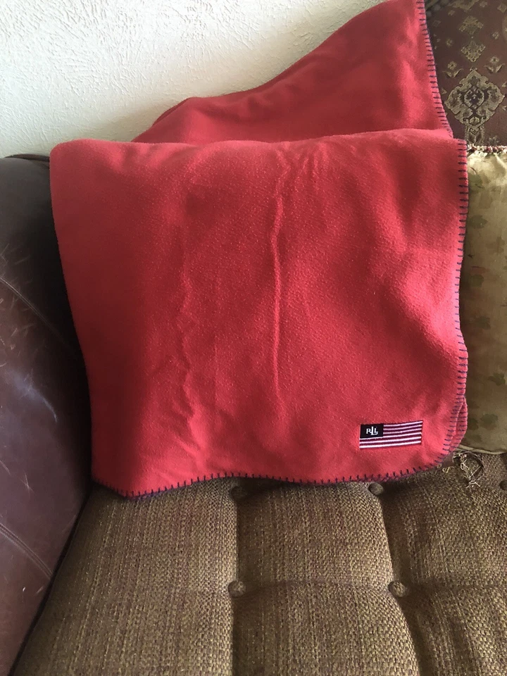 Ralph Lauren Throw Blanket Red 48x68" Fleece Plush American Flag NWOT  - Image 4 of 4