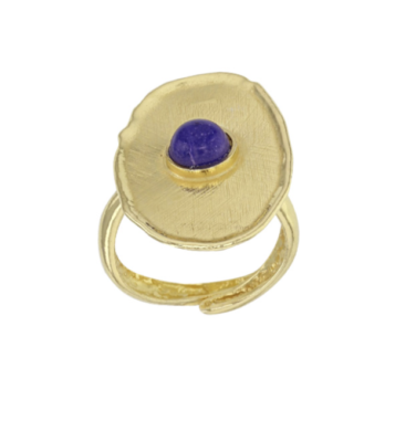 Bague Réglable Argent Sterling 925 Plaqué Lapis-lazuli - Fait Main, Inde, Taille 7.25