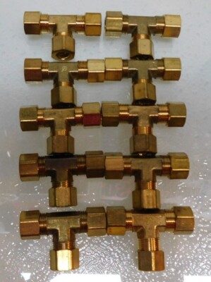 3/8'' x 3/8'' x 3/8'' OD Tube (Lead-Free) Brass Compression Tee Fittings Lot 10
