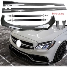 For Mercedes-Benz Carbon Fiber Front Bumper Lip Spoiler 86.6" Side Skirt Kit B