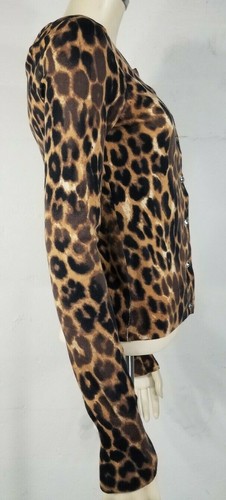NUEVO CON ETIQUETAS Express Negro Marrón Animal Print Botón Joyas Cárdigan Ligero Pequeño - Imagen 4 de 10