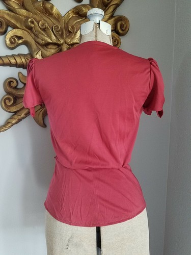 vtg 70's 30's CINNAMON PUFF TIE SLEEVE PEPLUM RUCHE JERSEY DISCO TOP TUNIC S M - Picture 5 of 7