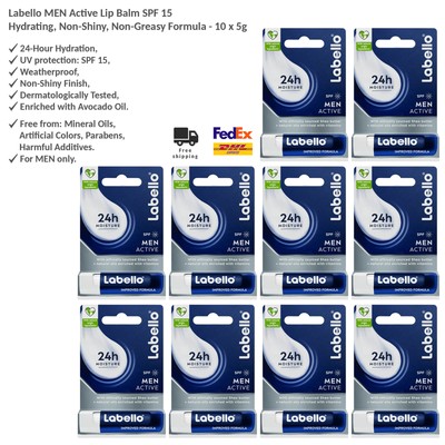 Labello Men Active Lip Balm SPF 15 - Hydrating, Non-Shiny, Non-Greasy x10