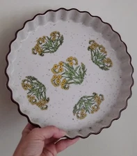 Stoneware Quiche 10" Baking Dish National Silver Co Japan Yellow Flower Design