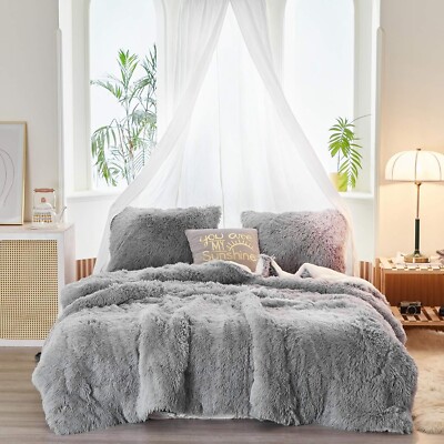 Joyreap 3-Piece Plush Shaggy Comforter Set King Size Luxury Faux Fur Sherpa