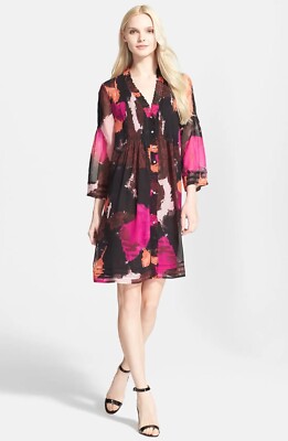 Diane von Furstenberg DVF Layla 100% Silk Shirt Dress Pink Black
