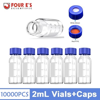 10000Pcs 2ml Glass vials Autosampler Vial Sample Vial + Caps 9-425 Screw Top US