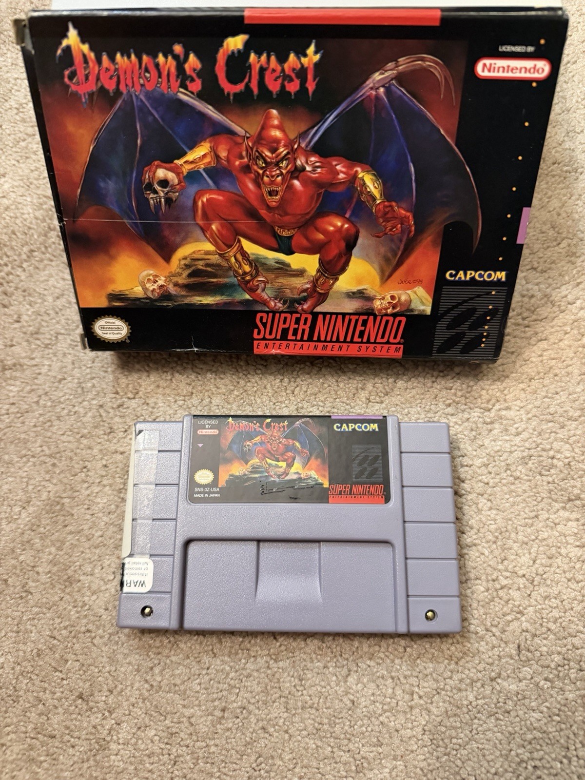 Demon's Crest SNES (Super Nintendo 1994) AUTHENTIC! Tested Box And Game Only