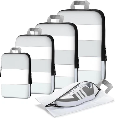 BRANDED01 Compression Packing Cubes, 5-Piece Set Travel Organizer Boxes, Compressible Lugg