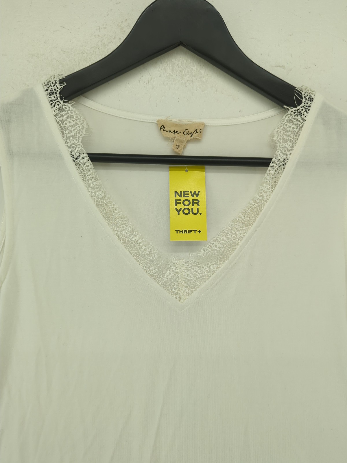T shirt donna Phase Eight UK 12 bianca 100% altra senza maniche scollo a V basic