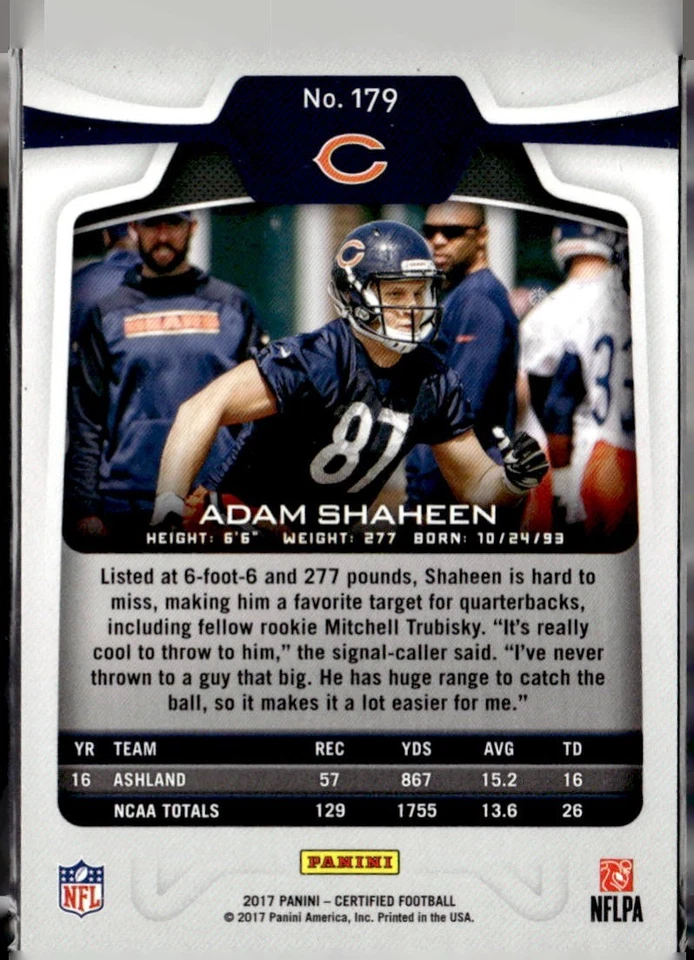 2017 Panini Certified Adam Shaheen Rookie /299 - Image 2 of 2
