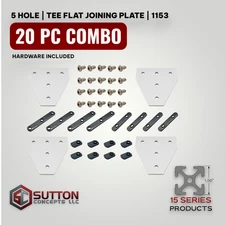 5 Hole | Tee Flat Joining Plate 40 pc Combo 15 Series  Compatible w 80/20 4340