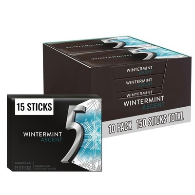 5 GUM Wintermint Ascent Sugar Free Mint Chewing Gum, 15 Stick, 10 Pack