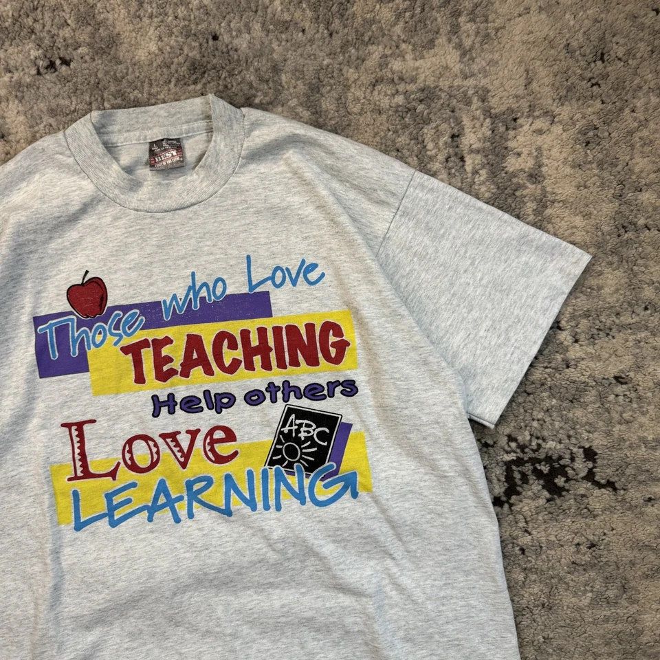 Camisa de profesor vintage años 90 puntada única amor enseñanza amor aprendizaje FOTL mejor L Foto 2 de 4