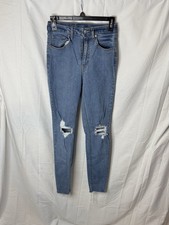 Women's Skinny Jeans Blue Medium Wash Denim Distressed 5-Pocket Button Zipper