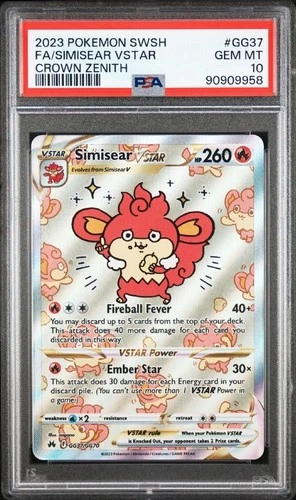 PSA 10 GEM 2023 POKEMON SWORD & SHIELD FA/SIMISEAR VSTAR GG37 CROWN ZENITH🔥