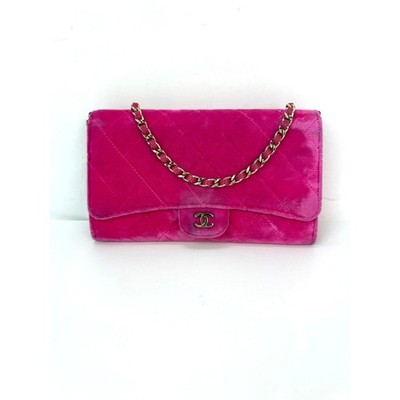 Chanel Velvet Quilted Timeless Fuchsia Wallet On A Chain Clutch