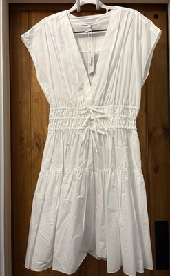 Derek Lam 10 Crosby Tora Cotton V Neck Dress Mini Length White Size 8 NWT