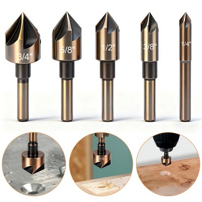 5x HSS Countersink Drill Bits 82° 1/4''-3/4'' For Deburring Chamfering Flush Screw