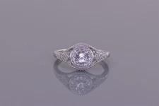 STS Sterling Silver White Topaz Halo Accented Dotted Band Ring 925 Sz: 10