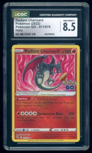 2022 Pokemon Radiant Charizard Pokemon GO 011/078 Holo CGC 8.5 NM/MT +