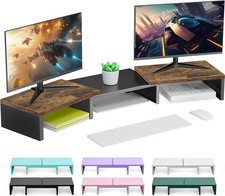Dual Monitor Stand For Desk Wooden Riser Shelf Computer Organizer Wood